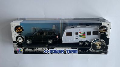 Geländewagen PKW Auto schwarz mit Wohnwagen weiß Caravan Spielzeug 401011Lg NEU