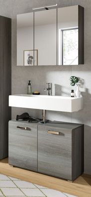 Bad Möbel Set Waschbeckenunterschrank Spiegelschrank Rauchsilber grau 80 cm Silver