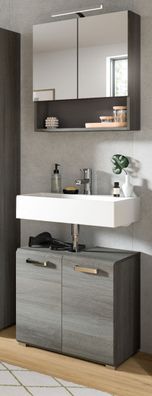 Badmöbel Set Waschbeckenunterschrank Spiegelschrank Rauchsilber grau 60 cm Silver