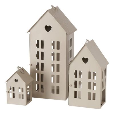 Laterne Herzenshaus beige Haus aus Metall Lichterhaus mit Herzausschnitt - GROSS