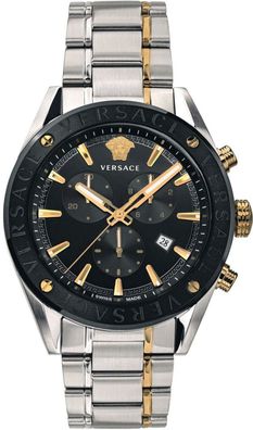 Versace VEHB00619 V-Chrono schwarz silber gold Edelstahl Herren Uhr NEU
