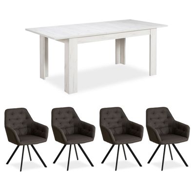 Essgruppe mit 4 Stühlen Anthrazit Esstisch Esszimmertisch Weiß Vintage Holztisch ...