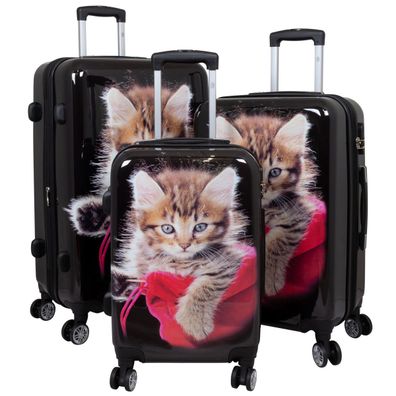 Reisekoffer Set 3tlg Trolley Hartschale Katze schwarz Polycarbonat