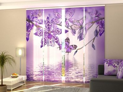 Foto-Schiebegardine violette Orchidee, Flächenvorhang mit Motiv, Gardine auf Maß