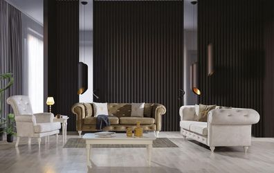 Stilvolle Wohnzimmer Sofagarnitur Dreistzer 2-Sitzer Luxus Sessel Couch