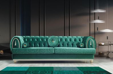 Modernes Sofa 3-er Grünes Sofa Luxuriöse Wohnzimmer Couch Holzgestell