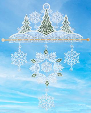 Plauener Spitze Windspiel Weihnachten Winterwald Fensterbild Fensterdekoration