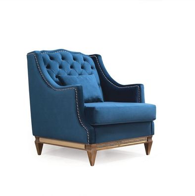 Blauer Luxus Chesterfield Sessel Wohnzimmer Lounge Designer Möbel Neu