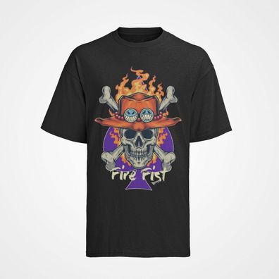 Herren T-Shirt Bio Baumwolle One Piece Porta D. ACe Flagge Pirat Feuer