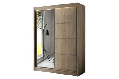 Kleiderschrank mit Spiegel PAKOS 150 cm Schwebetürenschrank Schrank - Sonoma