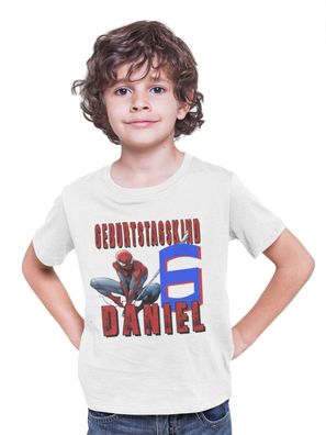 Bio Baumwolle Kinder T-Shirt Spiderman Geburtstag Personalisiert Spider man