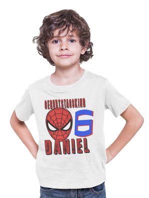 Bio Baumwolle Kinder T-Shirt Spiderman Geburtstag Personalisiert Birthday