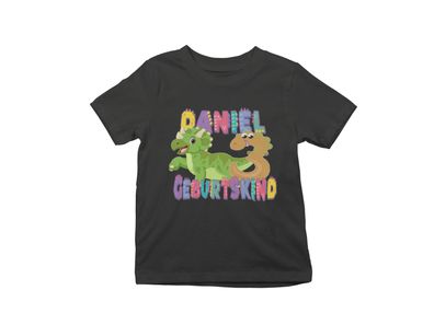 Bio Baumwolle T-Shirt Dino Dinosaurier Triceratops Geburtstag Personalisiert