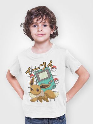 Bio Baumwolle Kinder T-Shirt Poke Taschenmonster Pika Ash Gameboy Evolie