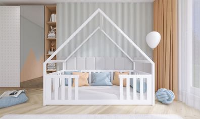 Hausbett Kinderbett BECKY 190x80cm Kiefer Massiv Weiß inkl. Rollrost