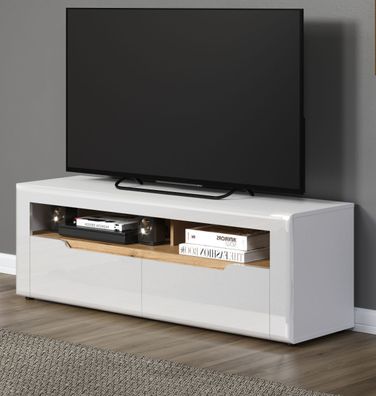 TV-Lowboard Fernseher Flat TV Unterschrank in weiß Hochglanz Eiche Marlon 150 cm