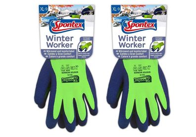 Spontex 2er Pack Größe XL (blau oder grün) Winter Worker Handschuhe Arbeitshandschuhe