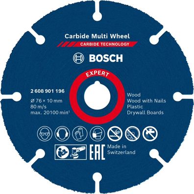 Bosch Trennscheibe 76x10 EXPERT Carbide Multiwheel 2608901196 für Minischleifer