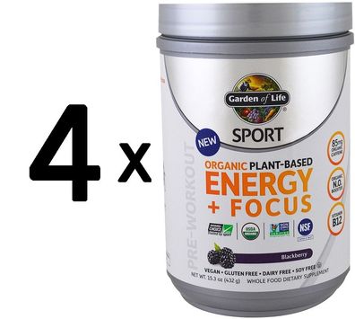 4 x Organic Plant-Based Energy + Focus, Blackberry - 432g