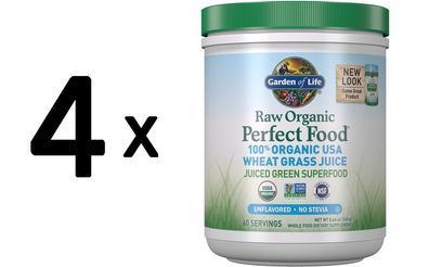 4 x Perfect Food RAW Organic 100% Organic USA Wheat Grass Juice - 240g