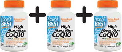 3 x High Absorption CoQ10 with BioPerine, 200mg - 60 vcaps