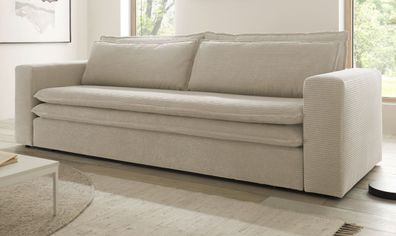 Schlafsofa in Cord beige Sofa 3-Sitzer mit Bettfunktion Couch mit Bettkasten Pesaro
