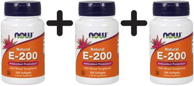 3 x Vitamin E-200, Natural (Mixed Tocopherols) - 100 softgels