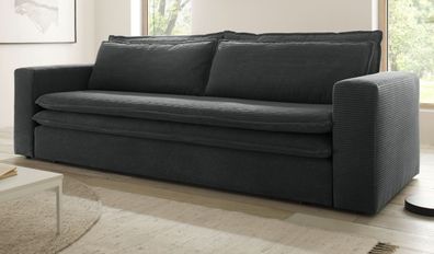 Schlafsofa in Cord grau Couch mit Bettkasten Pesaro Sofa 3-Sitzer mit Bettfunktion