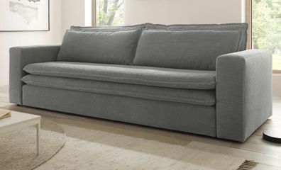 Sofa 3-Sitzer mit Bettfunktion Schlafsofa Pesaro Cord hellgrau Couch mit Bettkasten