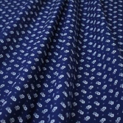 Baumwollgewebe Blaudruck !, Blümchen, dunkelblau-weiß, 150 cm breit, Mw, ab 0,5m