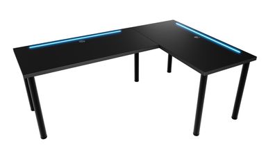 Möbelsystem L-förmiger Schreibtisch beidseitig montierbar, LED-Beleuchtung