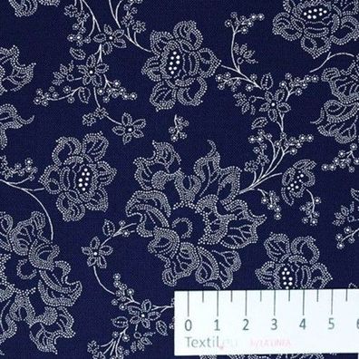 Baumwollgewebe Blaudruck ! Blumen groß, 150 cm breit, Meterware, ab 0,5 m