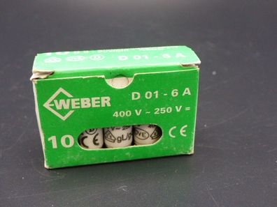 Weber D01-6A 400V 250V Sicherungseinsatz VPE 10 Stück > ungebraucht! <