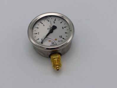 WIKA Cl.1.6 Glyzerin-Manometer 0 - 10 bar S EN 837 Ø 68 mm - ungebraucht! -
