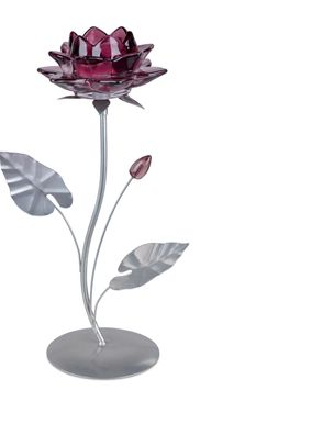 Wundervoller Teelichleuchter Metall 1 flammig 28cm Seerose Beere