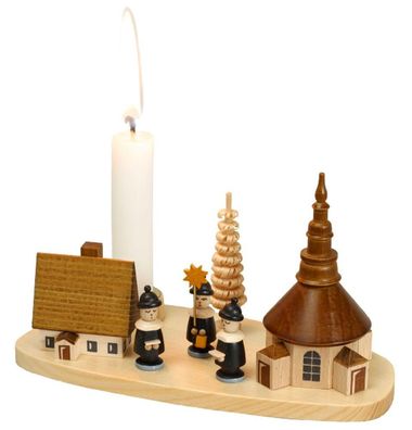 Kerzenhalter Seiffener Kirche und Kurrende natur Höhe 7,5 cm NEU Weihnachten Ker