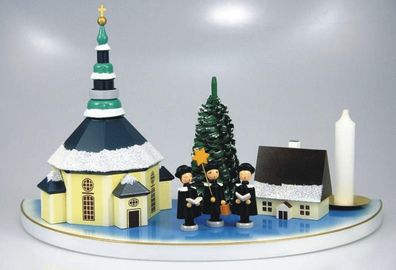 Kerzenhalter mit Seiffener Kirche und Kurrende natur BxHxT 26x16x13,5cm NEU Kerze