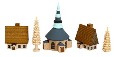 Weihnachtsdekoration Dorf Seiffen mit Ringelbäumchen bunt Höhe 7 cm NEU Spielzeu