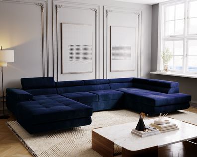 E-ZIMPAZ Ecksofa XXL TOLEDO Wohnlandschaft Sofa U-Form Couch Polsterecke - Blau MH77