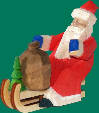 Weihnachtsfigur Weihnachtsmann auf Schlitten geschnitzt Höhe 6cm NEU Figuren