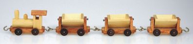 Holzspielzeug Holzeisenbahn mit 3 Wagons natur Grubenbahn BxH 26x3,5xcm NEU Spiel
