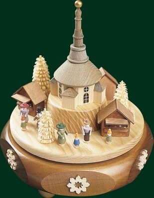 Spieldose Seiffener Kirche mit Weihnachtsmarkt Höhe= 16cm NEU Spieluhr Spielwerk