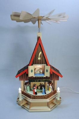 Tischpyramide Adventshaus Christi Geburt elektrisch bunt Höhe= 53cm NEU Holzpyram