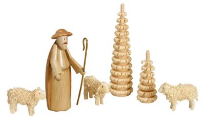 Miniaturfiguren Schäfer mit Schafen und Bäumen Höhe 6,5cm NEU Weihnachten Christ