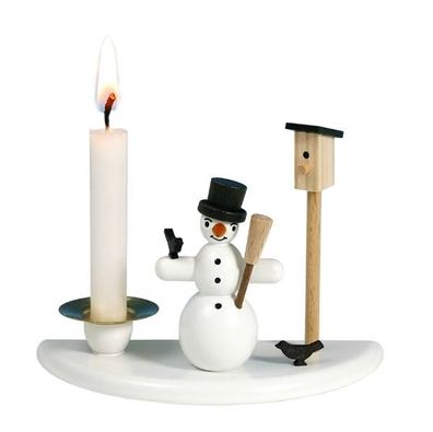 Kerzenhalter mit Schneemann mit Zylinder und Vogelhaus Höhe ca. 6,5cm NEU Kerze