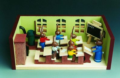 Miniaturstube Klassenzimmer mit Hasenlehrerin BxHxT 11x4x6 cm NEU Seiffen Holz