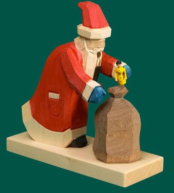 Räuchermann Weihnachtsmann mit Geschenkesack geschnitzt Höhe 13cm NEU Rauchen