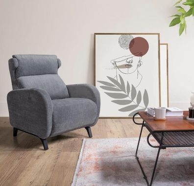Grauer Relax Sessel Mit Luxus Fußstützen Wohnzimmer Lounge Einsitzer