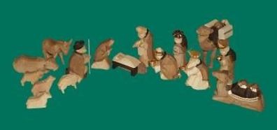 Weihnachtsfiguren Krippenfiguren 17-tlg braun geschnitzt Höhe 9cm NEU