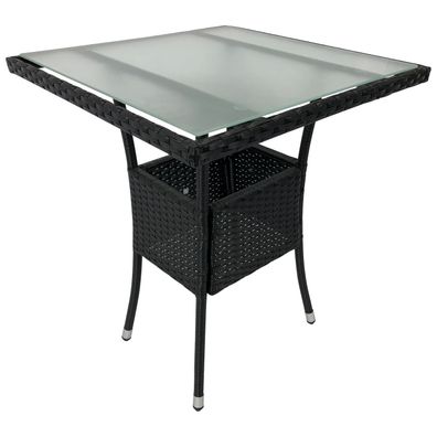Tisch Stahl, Sicherheitsglas und Polyrattan Schwarz